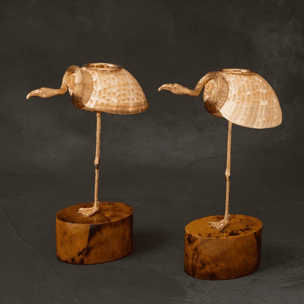 Gold Plated Flamingo Candle Holder with Tonna Cepa Shell